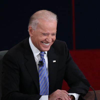 DANVILLE, KY - OCTOBER 11: U.S. Vice President Joe Biden smiles during the vice presidential debate at Centre College October 11, 2012 in Danville, Kentucky. This is the second of four debates during the presidential election season and the only debate between the vice presidential candidates before the closely-contested election November 6. (Photo by Win McNamee/Getty Images)