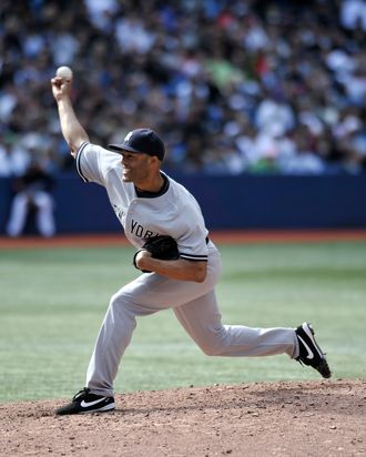 TORONTO, CANADA - SEPTEMBER 17: Mariano Rivera #42 of the New York Yankees delivers a pitch during MLB game action against the Toronto Blue Jays September 17, 2011 at Rogers Centre in Toronto, Ontario, Canada. (Photo by Brad White/Getty Images)