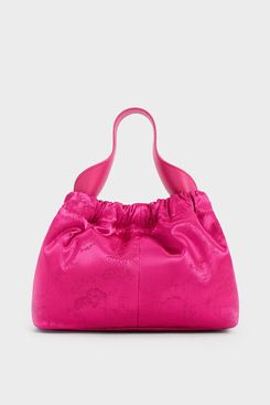 Charles & Keith Ally Satin Floral-Print Ruched Bag