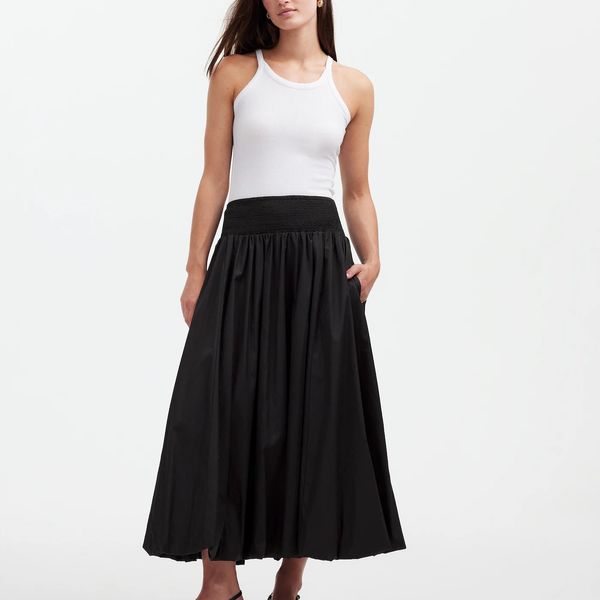 Madewell Poplin Smocked Bubble Midi Skirt