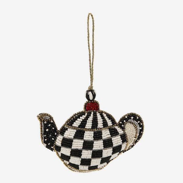 Mackenzie Childs Courtly Check Teapot Beaded Ornament