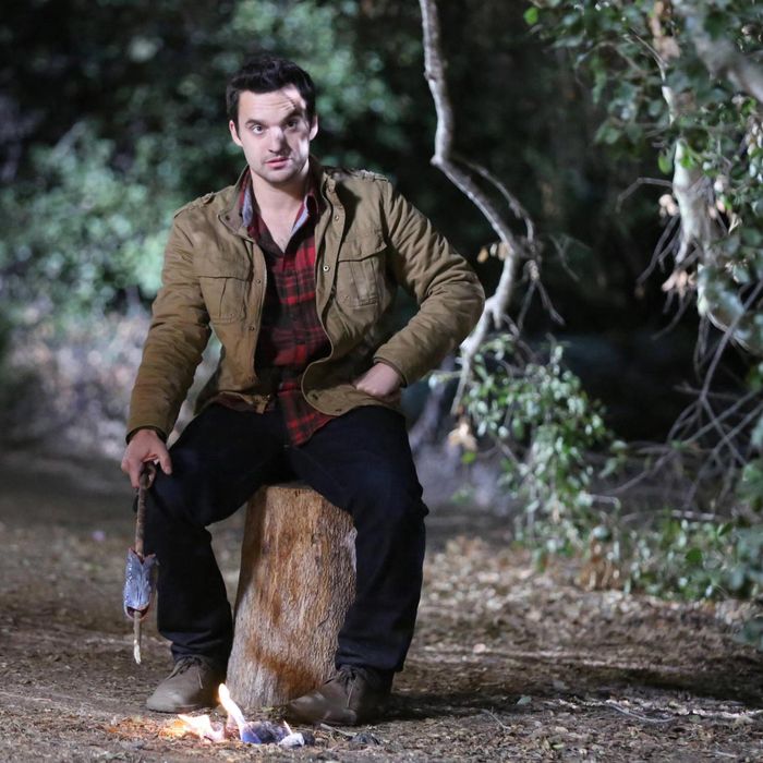 NEW GIRL: Nick (Jake Johnson) tries out his survival skills when the gang goes on a camping trip for Thanksgiving in the 