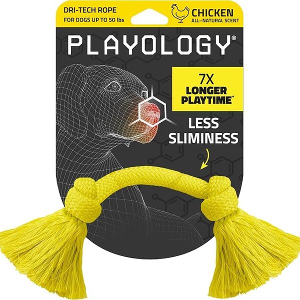 Playology Dri Tech Rope Dog Chew Toy, All-Natural Chicken Scented
