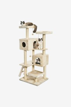 UMI by  Modern Wood Cat Tree Cats Multi Floor Large Play Tower Sisal Scratching Post Kitten Furniture Activity Centre With Condo Playhouse Dangling Toy Grey