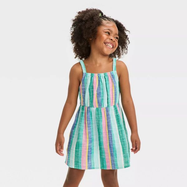 Cat & Jack Toddler Girls' Blue Stripe Gauze Dress