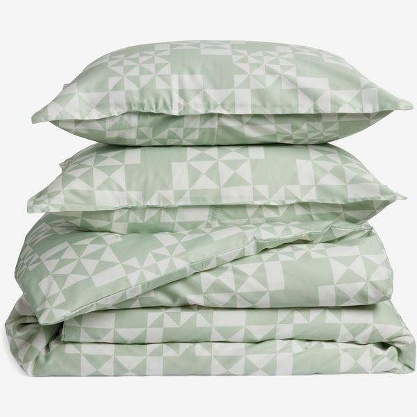 Dusen Dusen Geometric Print Cotton Sateen Duvet Cover & Shams Set