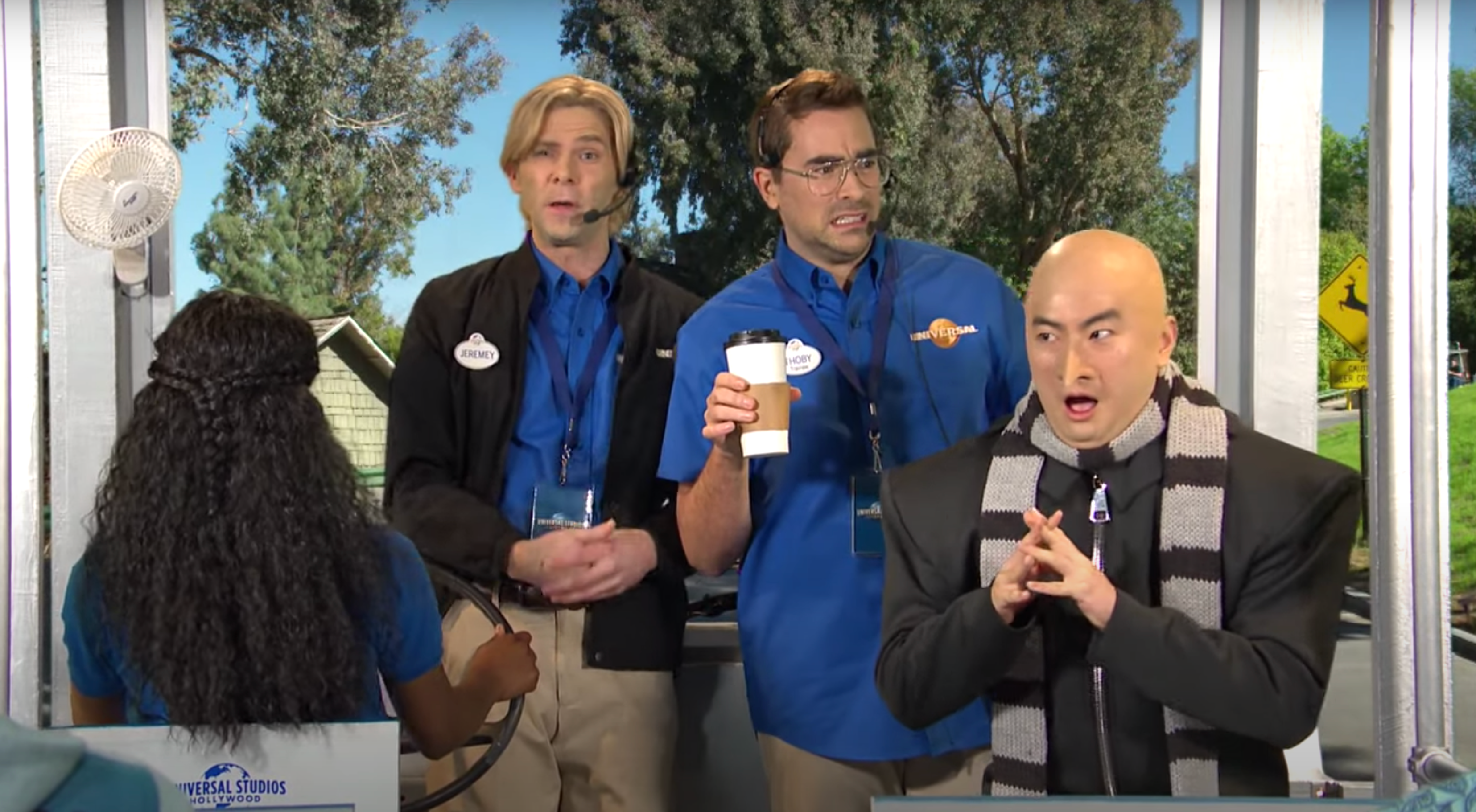 WATCH Dan Levy and Bowen Yang s SNL Universal Tram Tour