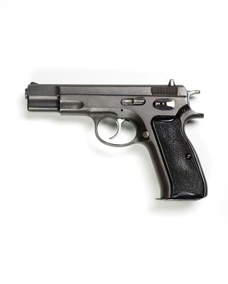 9mm hand gun on white background.