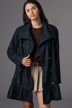 By Anthropologie Flounce Hem Wool Blend Peacoat