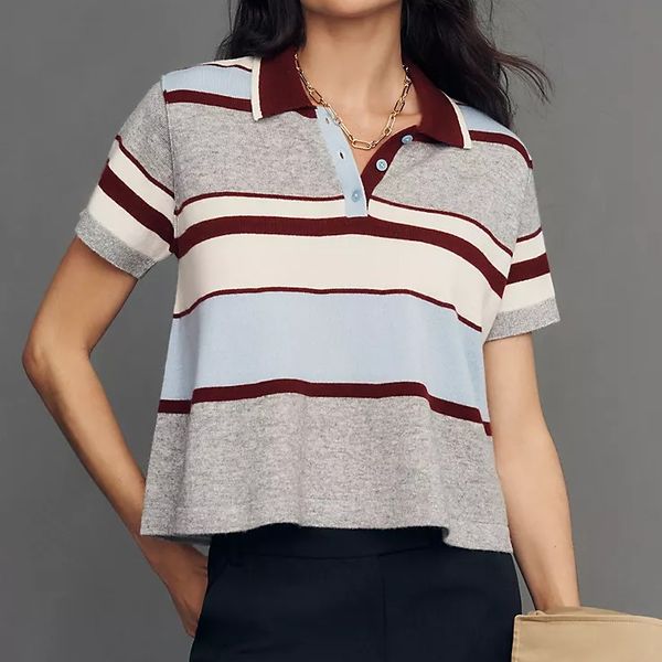 Anthropologie Maeve Cashmere Wool Blend Swing Polo Top
