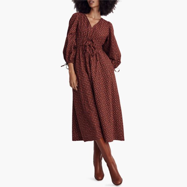 Madewell Sophia Teaberry Floral Tie Front Midi Dress