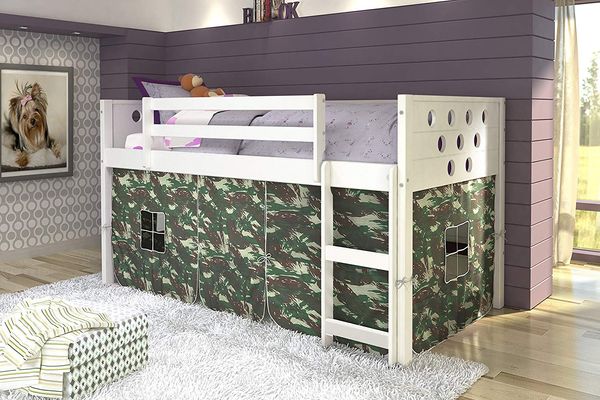 DONCO Kids Circles Low Loft Bed with Camo Tent