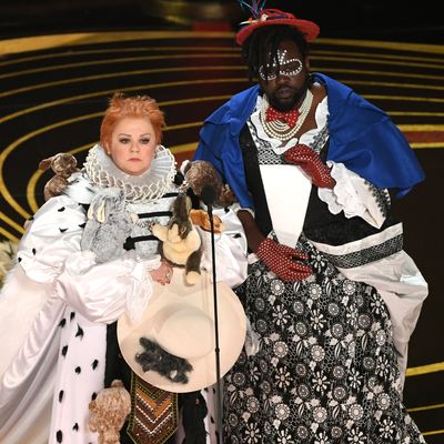 Melissa McCarthy and Brian Tyree Henry presenting Best Costume Design.