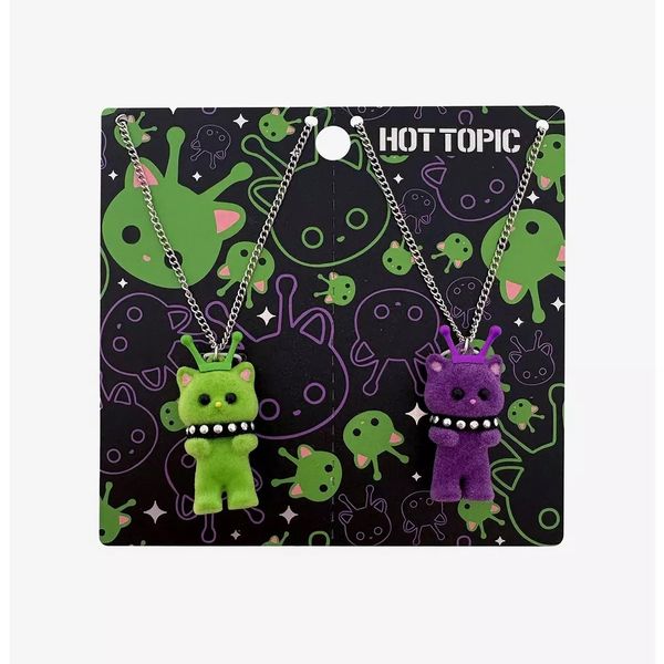 Alien Cat Fuzzy Best Friend Necklace Set