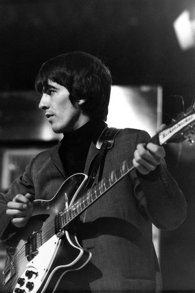 George Harrison shreds for a TV show at Teddington Studios.