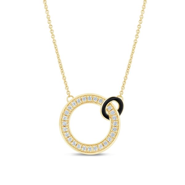 Zales x Christian Siriano Diamond and Black Enamel Interlocking Circles Necklace in Sterling Silver with 14K Gold Plate