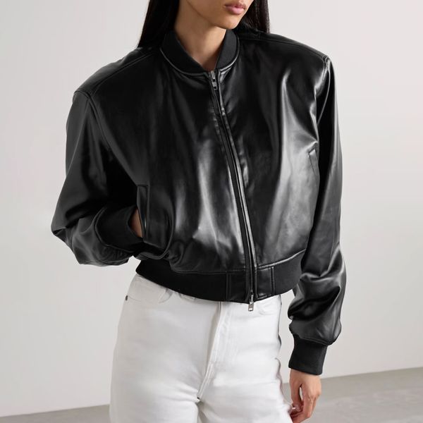 The Frankie Shop Micky Cropped Faux Leather Bomber Jacket