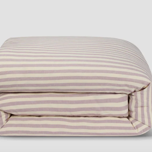 Piglet Elderberry Pembroke Stripe Linen Blend Duvet Cover