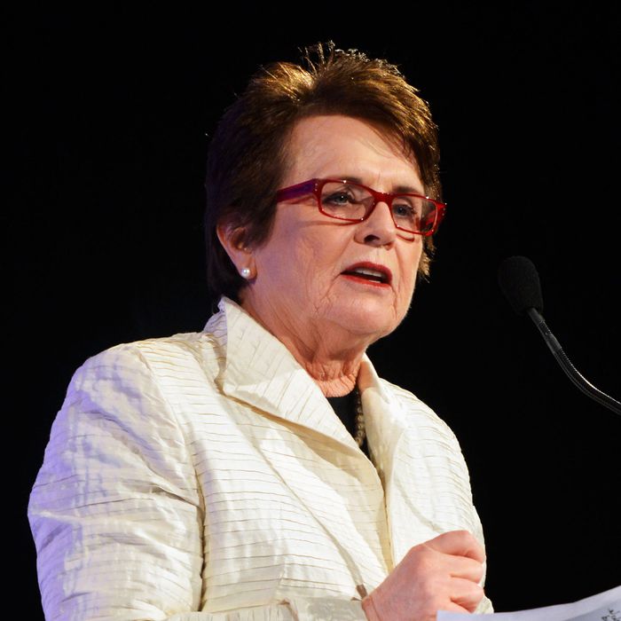 Billie Jean King speaks onstage at the 33rd annual Salute To Women In Sports Gala at Cipriani Wall Street on October 17, 2012 in New York City. 