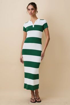 Rowing Blazers Women’s Striped Polo Maxi Dress Green White Rugby Stripes