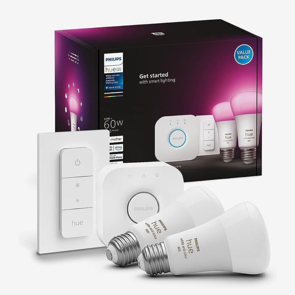 Philips Hue Smart Light Starter Kit (1 Bridge, 1 Dimmer Switch, 2 A19 Bulbs)