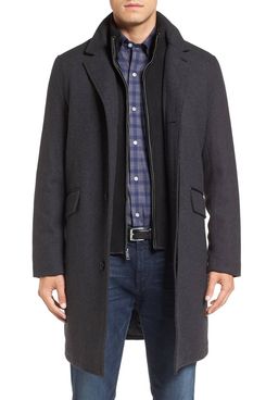 Cole Haan Wool Blend Overcoat with Knit Bib Inset