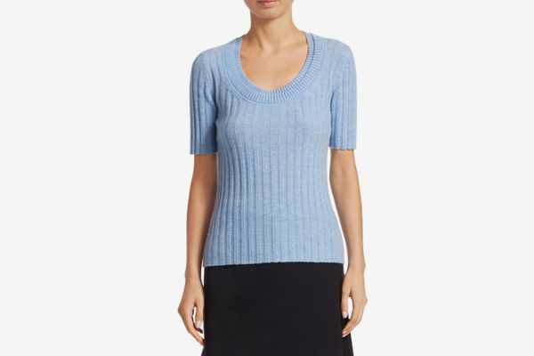 3.1 Phillip Lim Short Sleeve Cashmere-Blend Rib-Knit Top