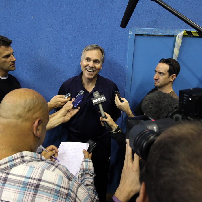Head Coach of the New York Knicks Mike D'Antoni addresses the media after practice on September 30, 2010 in Milan, Italy.