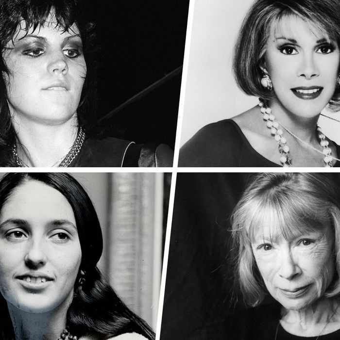 Clockwise, from top left: Joan Jett, Joan Rivers, Joan Didion, Joan Baez.