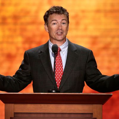 Sen. Rand Paul, R-Ky., addresses the Republican National Convention in Tampa, Fla., on Wednesday, Aug. 29, 2012. (AP Photo/J. Scott Applewhite)