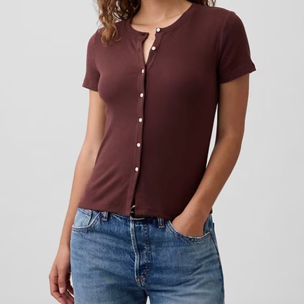 Gap Factory Ribbed Button-Up Top