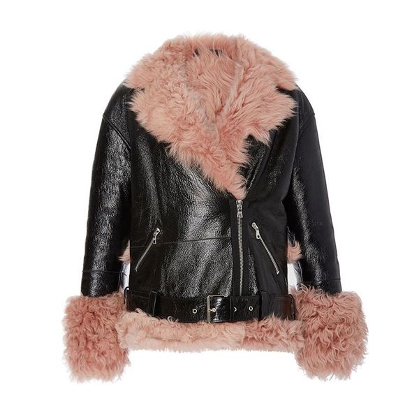 Sandy Liang Bowery petal pink shearling leather jacket