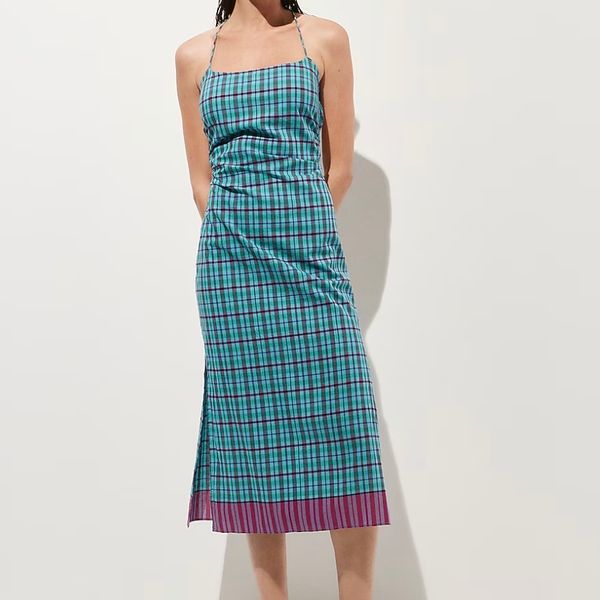 J.Crew Open-Back Beach Dress in Indian Madras Cotton
