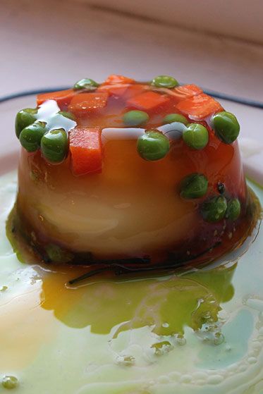 Soft-boiled egg in aspic.