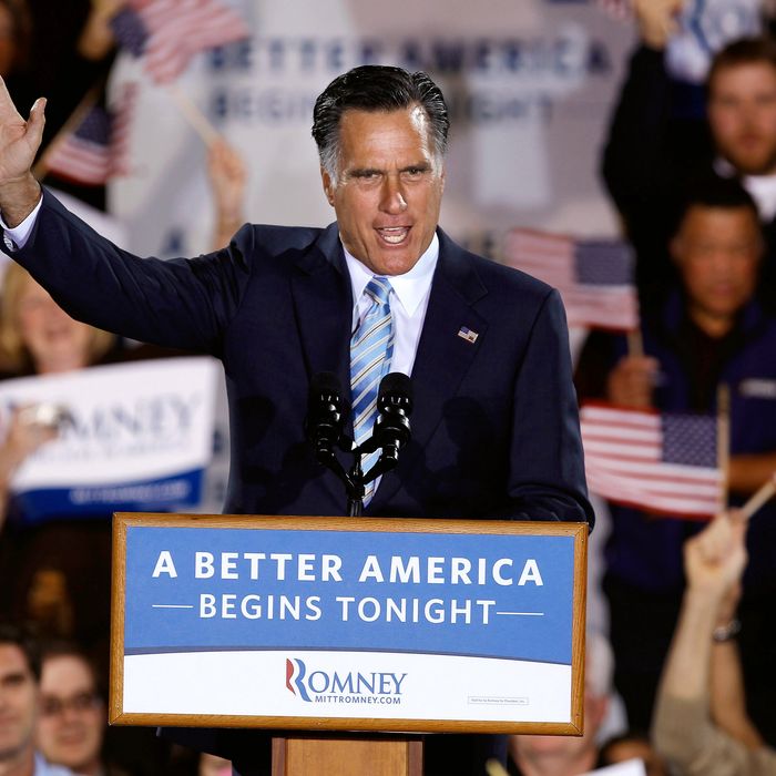 Republican presidential candidate, former Massachusetts Gov. Mitt Romney addresses supporters during a campaign rally titled 