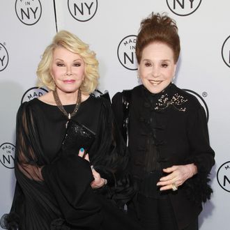 TV personalities Joan Rivers and Cindy Adams attend the 2012 Made In NY Awards at Gracie Mansion on June 4, 2012 in New York City.