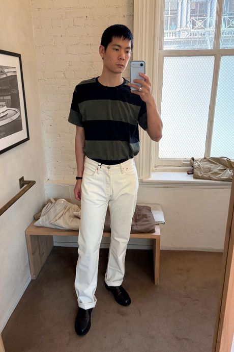 Man in white jeans
