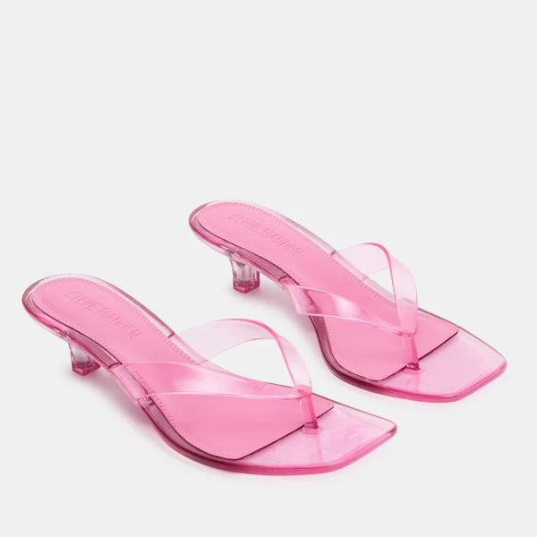 Steve Madden Tracie Jelly Pink Thong Kitten Heels