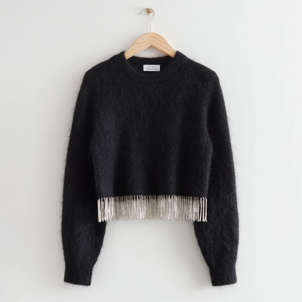& Other Stories Diamonte Fringed Cropped Sweater