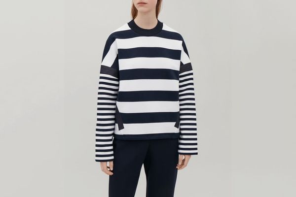 COS Knitted-Neck Striped Sweatshirt in Navy