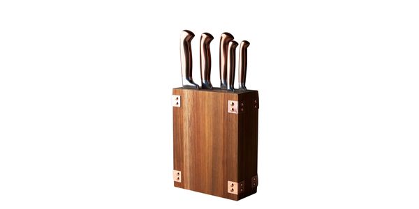 Wood and copper knife block