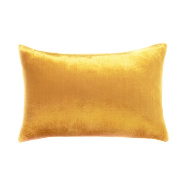 CB2 18-Inch-by-12-Inch Viscose Mustard Velvet Pillow with Feather-Down Insert