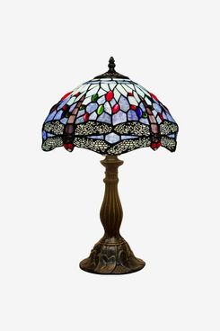 werfactory Tiffany Table Lamp Blue Stained Glass Dragonfly Style