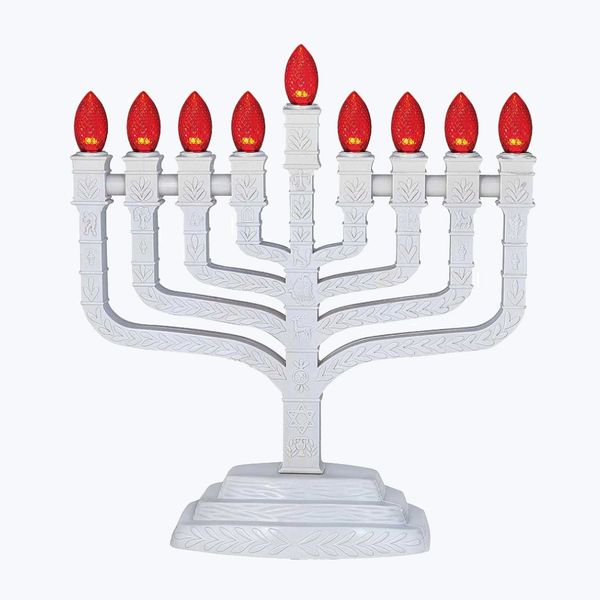 White Knesset Electric Menorah with LED Bulbs