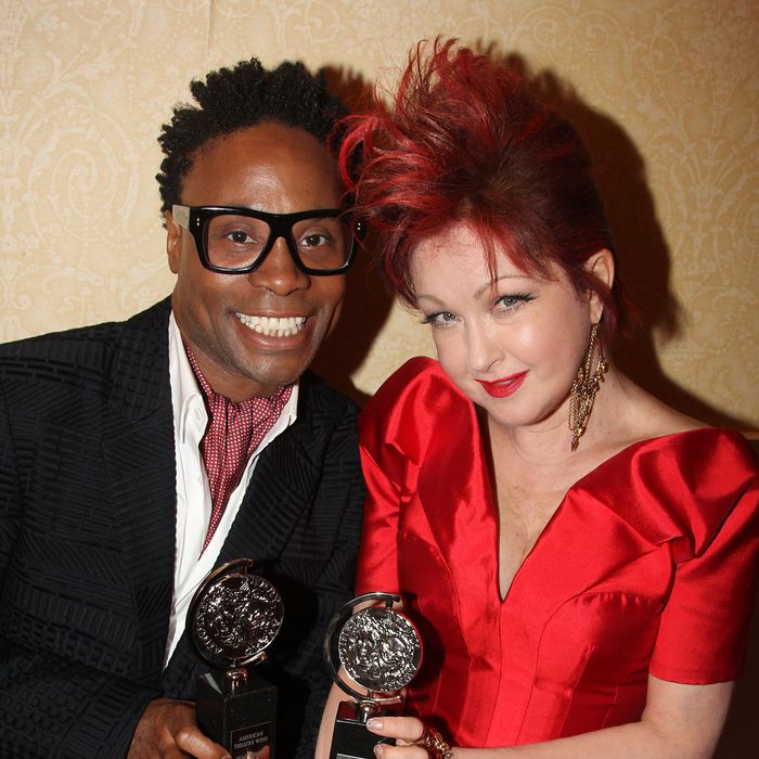 NEW YORK, NY - JUNE 09: Actor Billy Porter, winner of the award for Best Performance by a Leading Actor in a Musical for 'Kinky Boots' pose and composer Cyndi Lauper, winner of the award for Best Original Score (Music and/or Lyrics) Written for the Theatre 'Kinky Boots' pose in the press room during the 67th Annual Tony Awards at the on June 9, 2013 in New York City. (Photo by Bruce Glikas/FilmMagic)