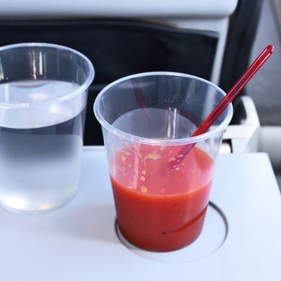 Tomato juice on plane.