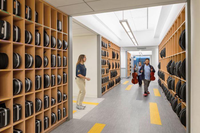 Instrument storage near the center of traffic.