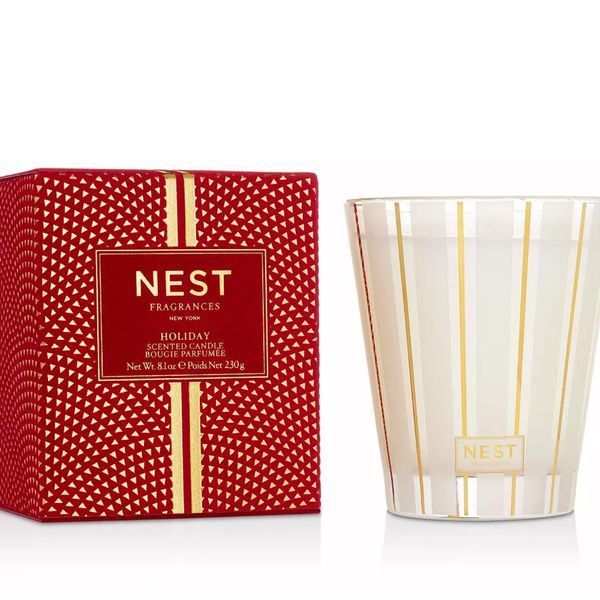 Nest Fragrances Holiday Classic Candle - strategist best nest holiday candle with gold lined holder