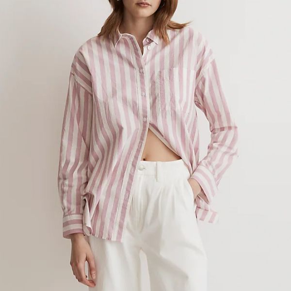 Madewell The Signature Poplin Oversized Shirt in Springy Stripe