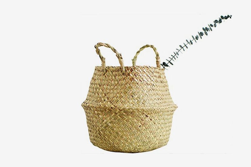 Gold Sequin Small Seagrass Belly Basket Multi-purpose Storage Solution New 